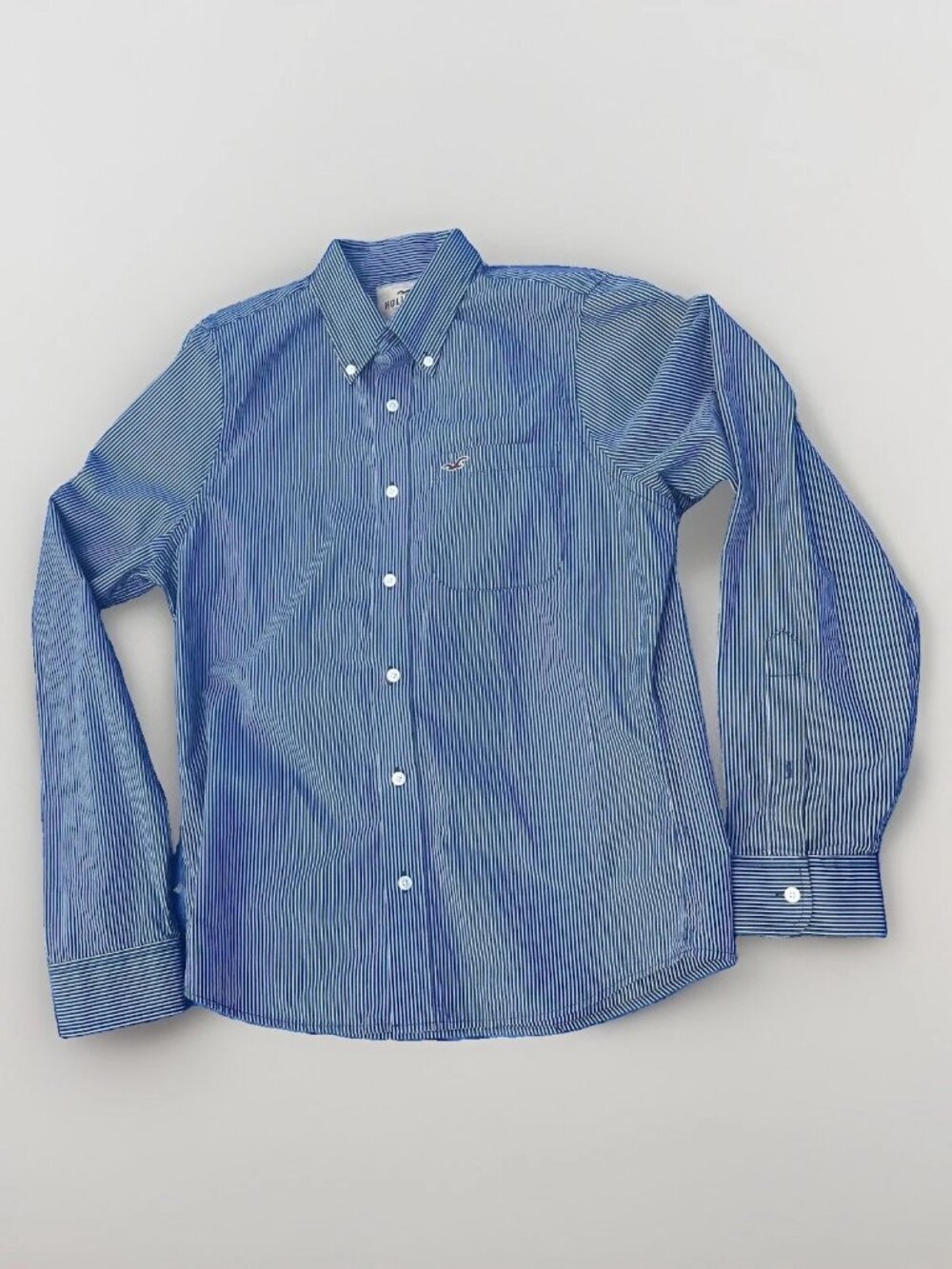 Hollister Shirt Boys XL Blue Striped Button Front Long Sleeve Cotton Casual